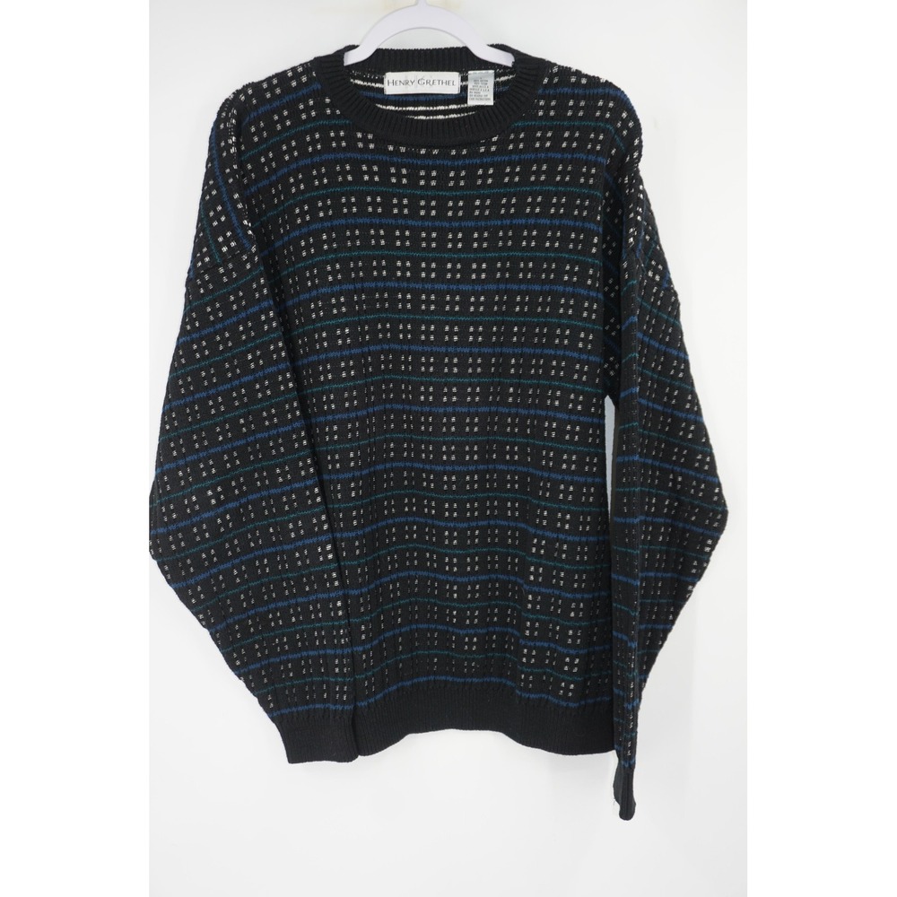 Vintage Henry Grethel Sweater‎ Men's Large Black Geometric Stripe Made USA 90s